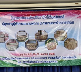 โครงการอบรมส่งเสริมอาชีพให้กับกลุ่มสตรี ผู้สูงอายุ ผู้พิการ และผู้ดูแลคนพิการ (การสานตะกร้าหวายเทียม)